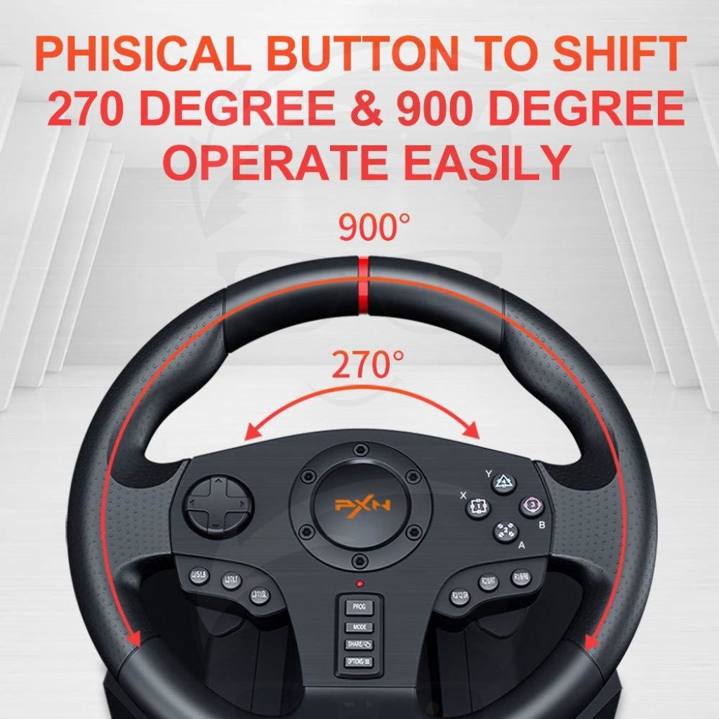 Pxn - V900 900 Degree Racing Game Steering Wheel Black Pxn - V900 900 Degree Racing Game Steering Wheel Black